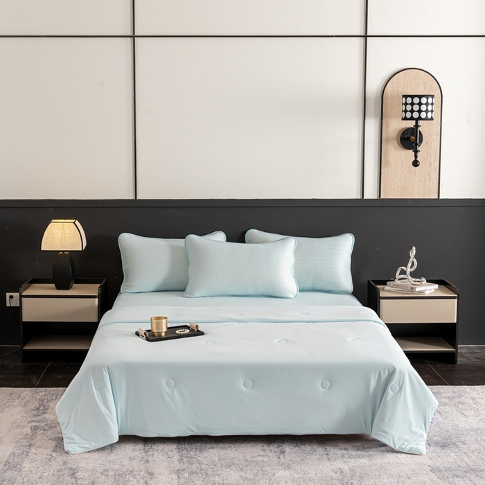 香澜雅室 2026新款凉感丝床笠夏被四件套 光晕蓝（其他规格可定制）