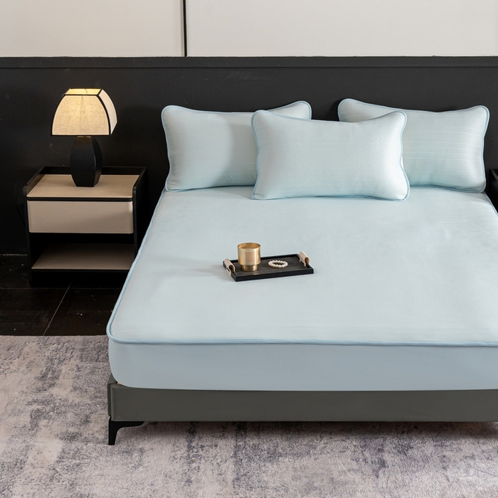 91家纺网 家纺一手货源 找家纺 香澜雅室 2026新款凉感丝床笠夏被四件套 光晕蓝（其他规格可定制）