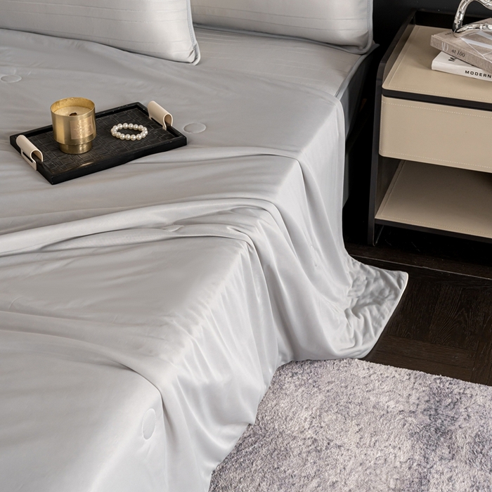 91家纺网 家纺一手货源 找家纺 香澜雅室 2026新款凉感丝床笠夏被四件套 米灰色（其他规格可定制）