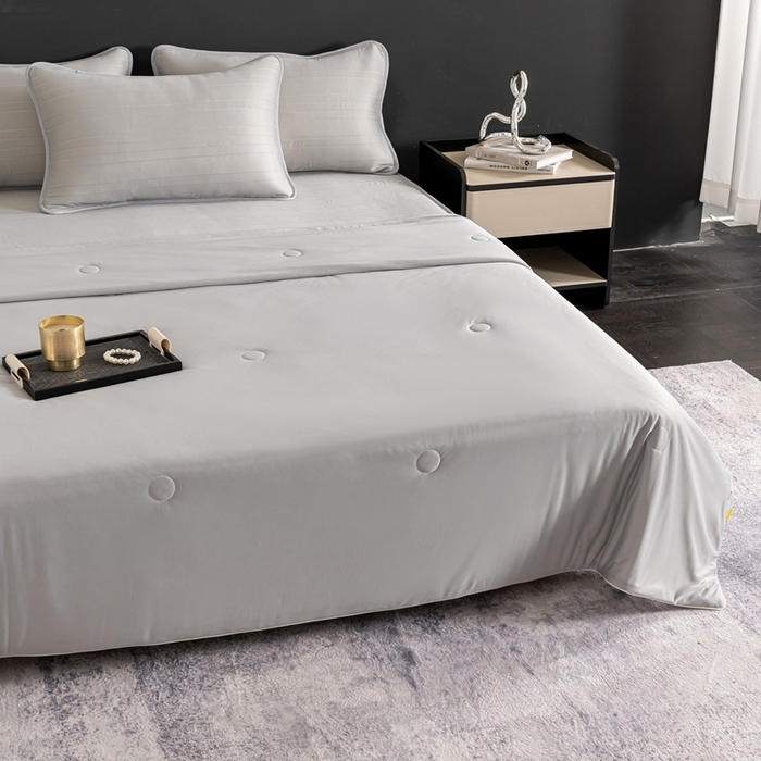 91家纺网 家纺一手货源 找家纺 香澜雅室 2026新款凉感丝床笠夏被四件套 米灰色（其他规格可定制）