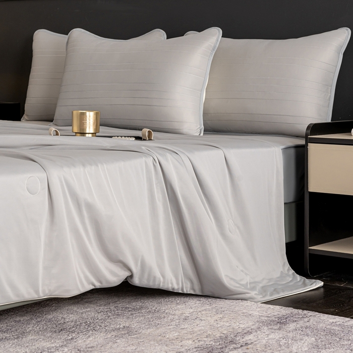 91家纺网 家纺一手货源 找家纺 香澜雅室 2026新款凉感丝床笠夏被四件套 米灰色（其他规格可定制）