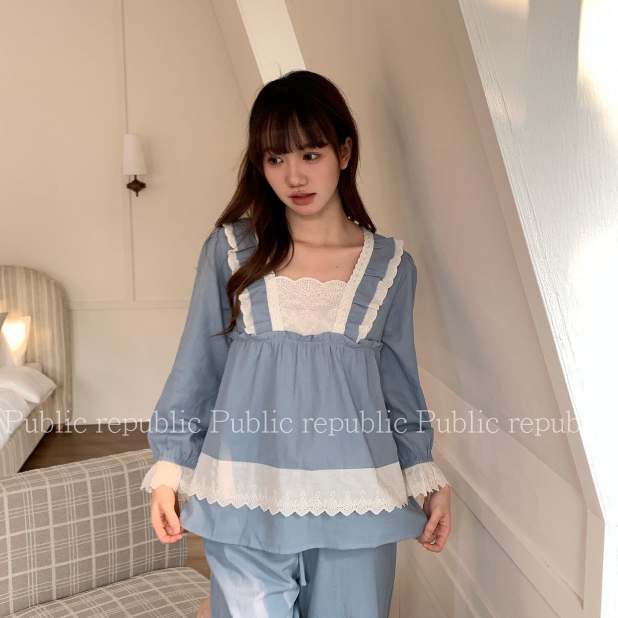 91家纺网 家纺一手货源 找家纺 （总）妍景家居生活馆 2026新款格韩系法式宫廷方领花边纯棉套装