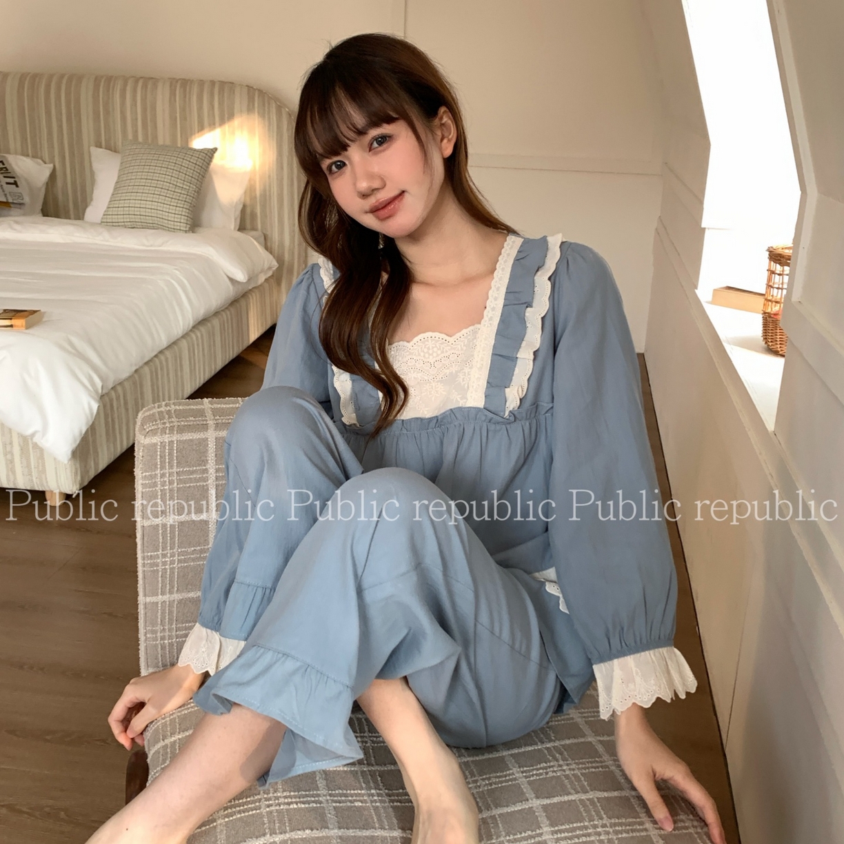 91家纺网 家纺一手货源 找家纺 （总）妍景家居生活馆 2026新款格韩系法式宫廷方领花边纯棉套装