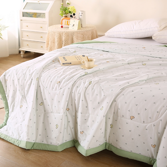 91家纺网 家纺一手货源 找家纺 欧朵 2026新款A类水洗棉夏被系列 爱心蝴蝶结