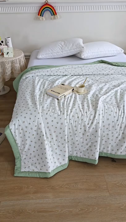 91家纺网 家纺一手货源 找家纺 欧朵 2026新款A类水洗棉夏被系列 爱心蝴蝶结