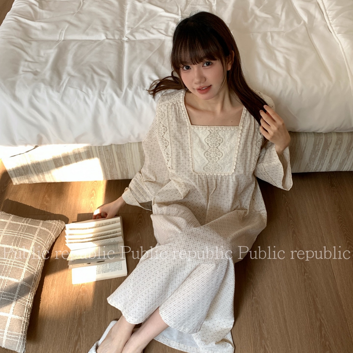 （总）妍景家居生活馆 2026新款韩系方领刺绣印花睡裙