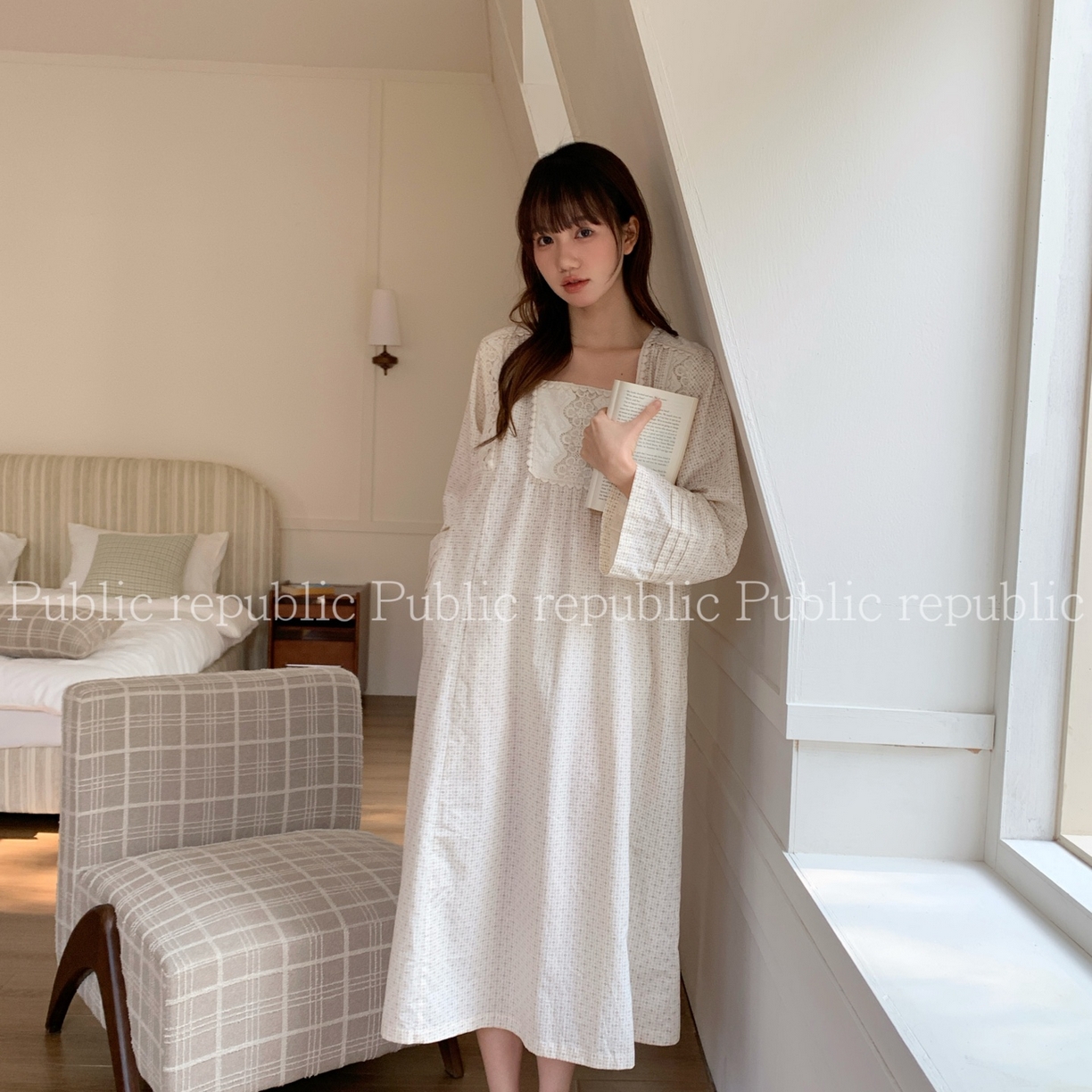 91家纺网 家纺一手货源 找家纺 （总）妍景家居生活馆 2026新款韩系方领刺绣印花睡裙