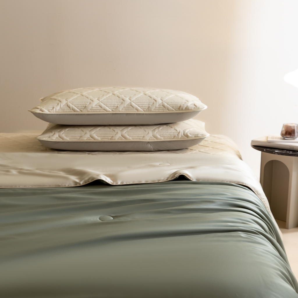 91家纺网 家纺一手货源 找家纺 吾诺家居 2026春夏新款双拼色莱赛尔天丝夏被夏凉被空调被-天纯系列 天丝-牛油果