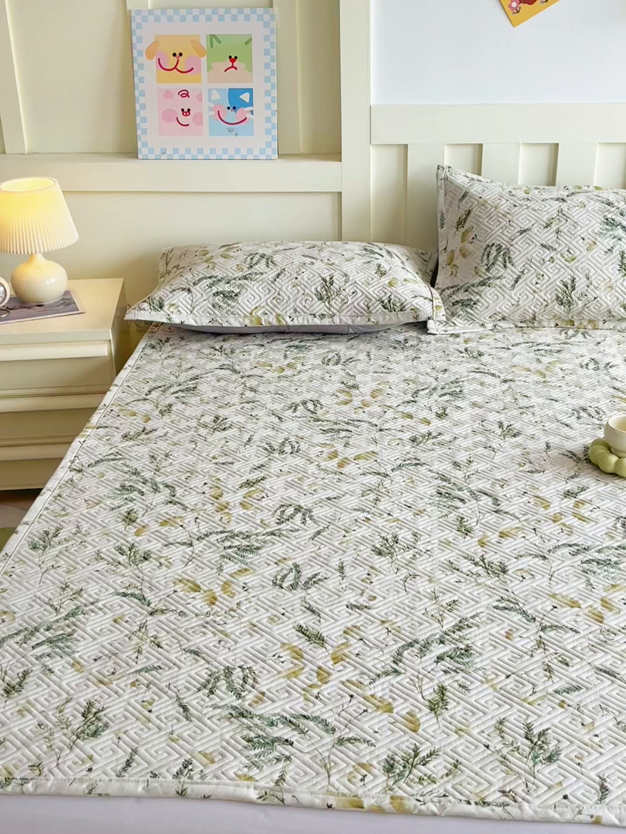 91家纺网 家纺一手货源 找家纺 金鑫汇家纺 2026春夏新款成人床新花型老粗布夹棉床盖软凉席席子可以机洗 月下花影·桔