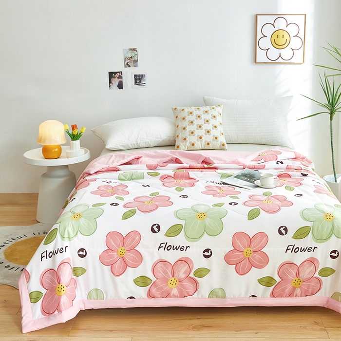 91家纺网 家纺一手货源 找家纺 欧朵 2026新款A类水洗棉夏被系列 花田粉