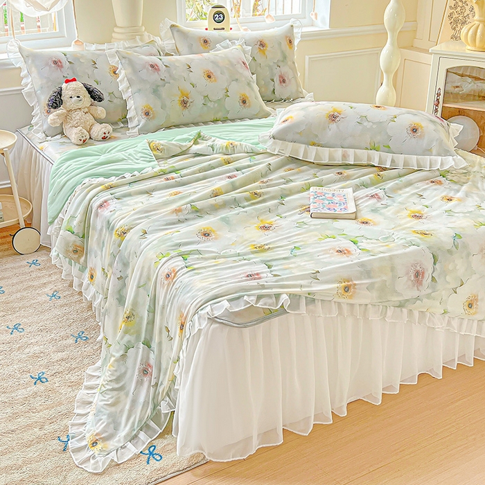 91家纺网 家纺一手货源 找家纺 （总）栩裕纺织 2026新款（常年不断货）A类凉感丝床裙款凉席夏被四件套花边空调被三件套