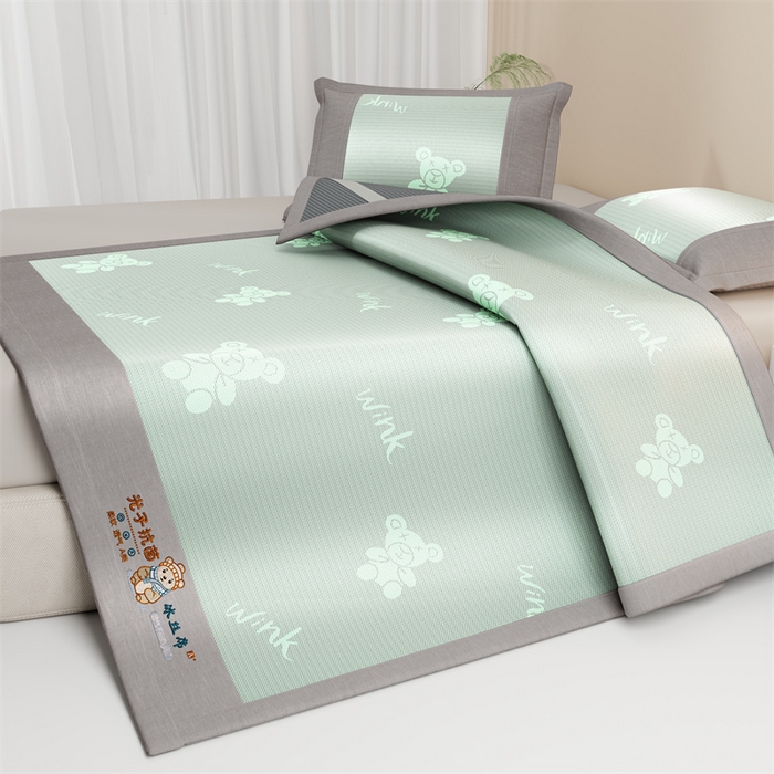 爱宝被业 2026新款凉感冰丝席三件套 布朗熊-绿