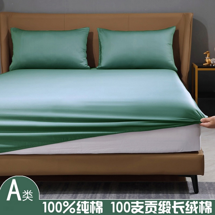91家纺网 家纺一手货源 找家纺 晶缦家纺 2026新全棉A类纯棉100支贡缎长绒棉纯色多规格单床笠 床笠单件-绮云系列 绮云-橄榄绿
