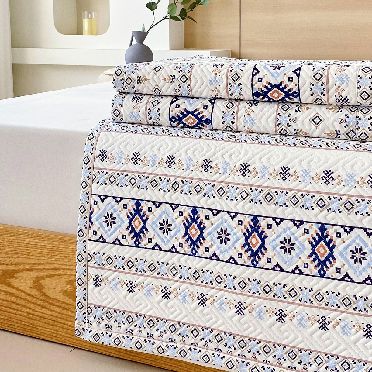 91家纺网 家纺一手货源 找家纺 金鑫汇家纺 2026春夏新款成人床新花型老粗布夹棉床盖软凉席席子可以机洗 波西米亚