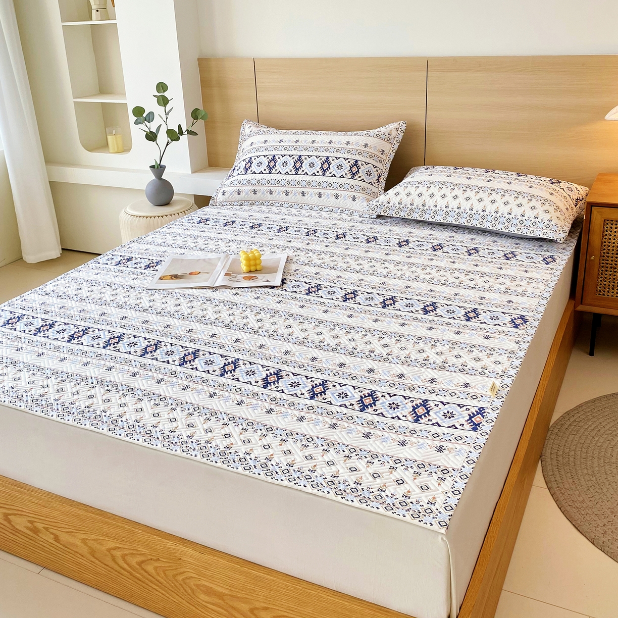 91家纺网 家纺一手货源 找家纺 金鑫汇家纺 2026春夏新款成人床新花型老粗布夹棉床盖软凉席席子可以机洗 波西米亚