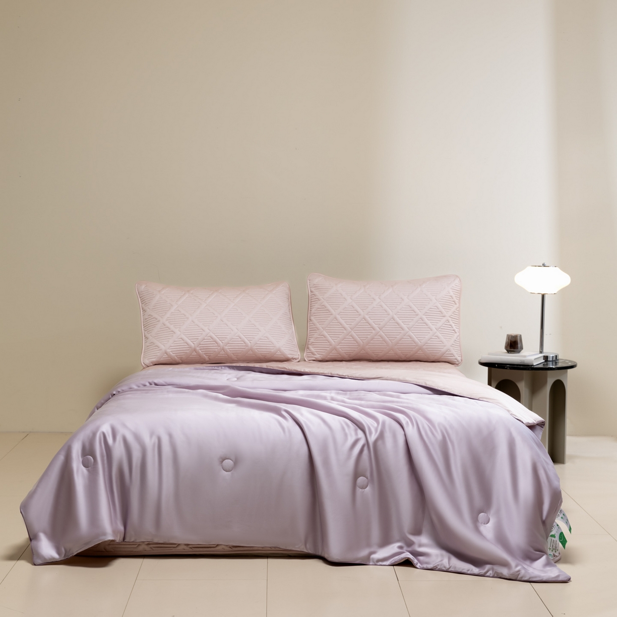 91家纺网 家纺一手货源 找家纺 吾诺家居 2026春夏新款双拼色莱赛尔天丝夏被夏凉被空调被-天纯系列 天丝-紫粉色