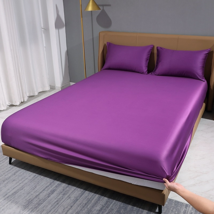 91家纺网 家纺一手货源 找家纺 晶缦家纺 2026新全棉A类纯棉100支贡缎长绒棉纯色多规格单床笠 床笠单件-绮云系列 绮云-罗兰紫