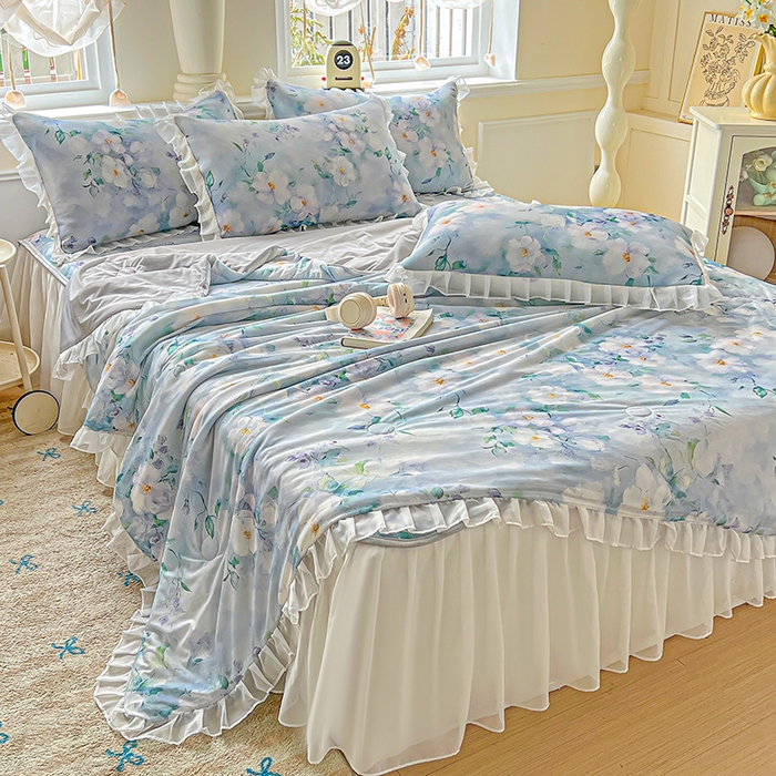 91家纺网 家纺一手货源 找家纺 （总）栩裕纺织 2026新款（常年不断货）A类凉感丝床裙款凉席夏被四件套花边空调被三件套