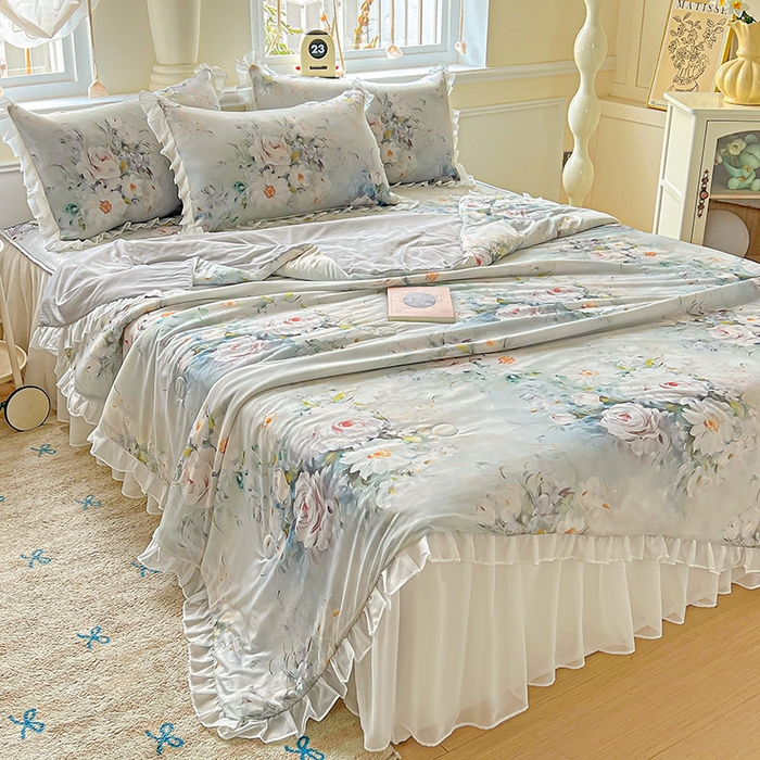 91家纺网 家纺一手货源 找家纺 （总）栩裕纺织 2026新款（常年不断货）A类凉感丝床裙款凉席夏被四件套花边空调被三件套