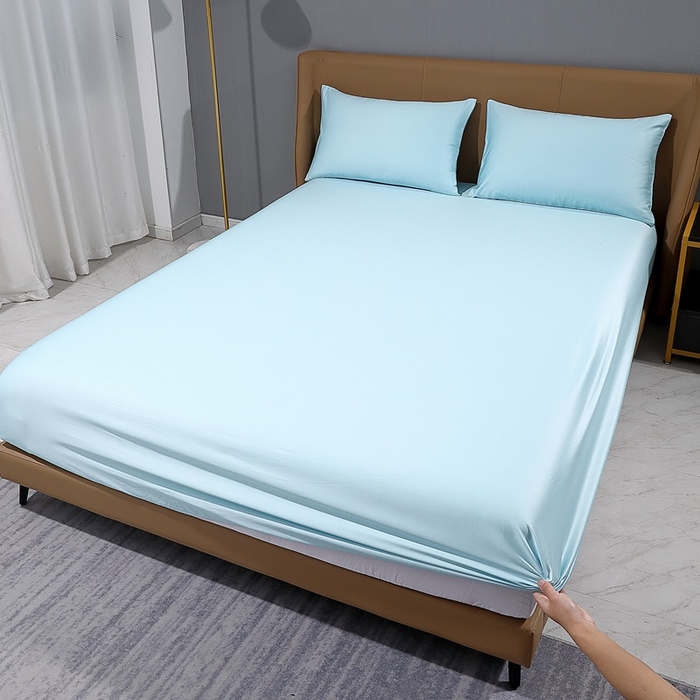 91家纺网 家纺一手货源 找家纺 晶缦家纺 2026新全棉A类纯棉100支贡缎长绒棉纯色多规格单床笠 床笠单件-绮云系列 绮云-浅天蓝