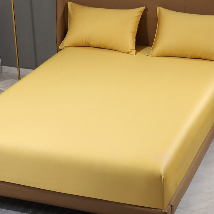 91家纺网 家纺一手货源 找家纺 晶缦家纺 2026新全棉A类纯棉100支贡缎长绒棉纯色多规格单床笠 床笠单件-绮云系列 绮云-玉米黄