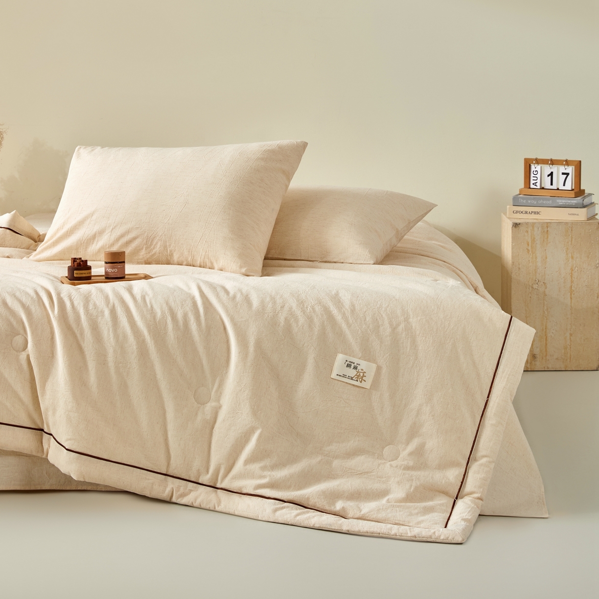 91家纺网 家纺一手货源 找家纺 吾诺家居 2026春夏新款纯色棉麻棉花夏被夏凉被空调被-麻生活系列 麻生活-本色