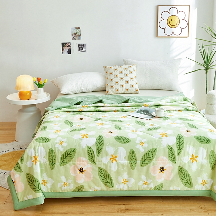 91家纺网 家纺一手货源 找家纺 欧朵 2026新款A类水洗棉夏被系列 栀子花