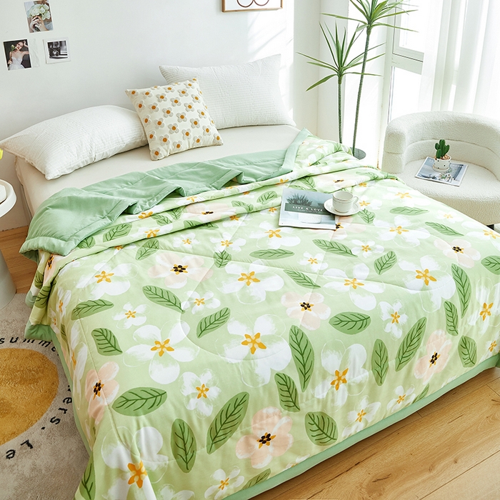 91家纺网 家纺一手货源 找家纺 欧朵 2026新款A类水洗棉夏被系列 栀子花