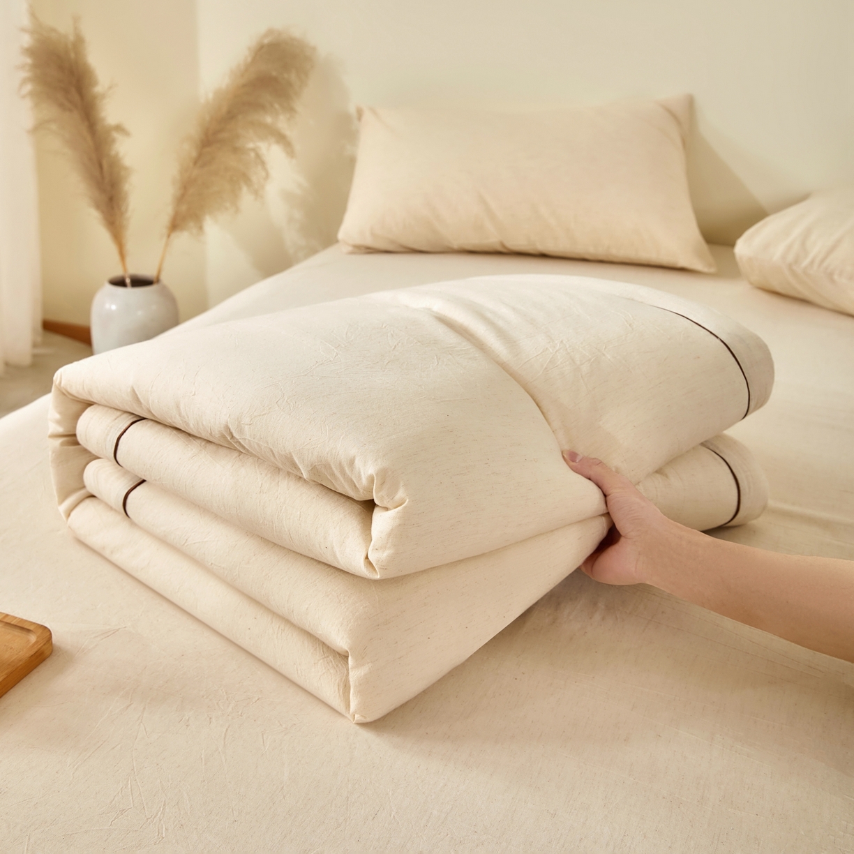 91家纺网 家纺一手货源 找家纺 吾诺家居 2026春夏新款纯色棉麻棉花夏被夏凉被空调被-麻生活系列 麻生活-本色