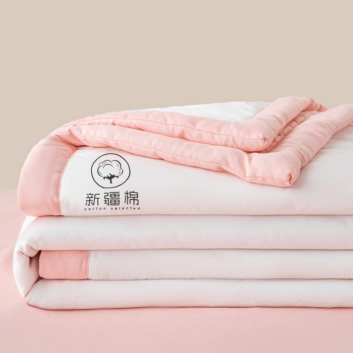 2026新款撞色双拼新疆棉花被夏被无印风水洗棉空调被夏凉被子 棉朵-浅粉白