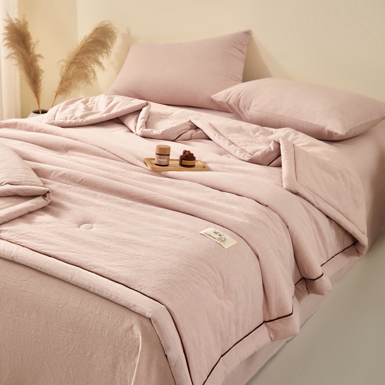 91家纺网 家纺一手货源 找家纺 吾诺家居 2026春夏新款纯色棉麻棉花夏被夏凉被空调被-麻生活系列 麻生活-豆沙