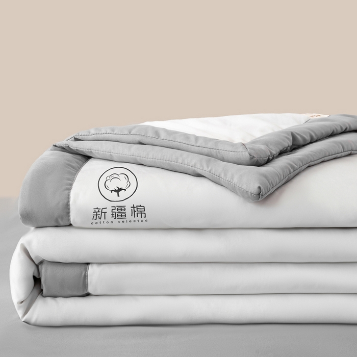 2026新款撞色双拼新疆棉花被夏被无印风水洗棉空调被夏凉被子 棉朵-浅灰白