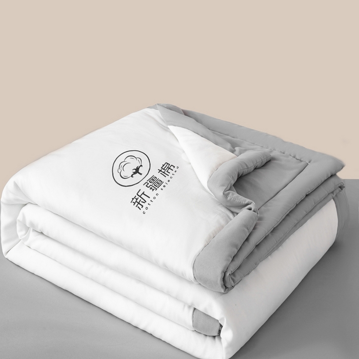 91家纺网 家纺一手货源 找家纺 憨豆  2026新款撞色双拼新疆棉花被夏被无印风水洗棉空调被夏凉被子（常年有货） 棉朵-浅灰白