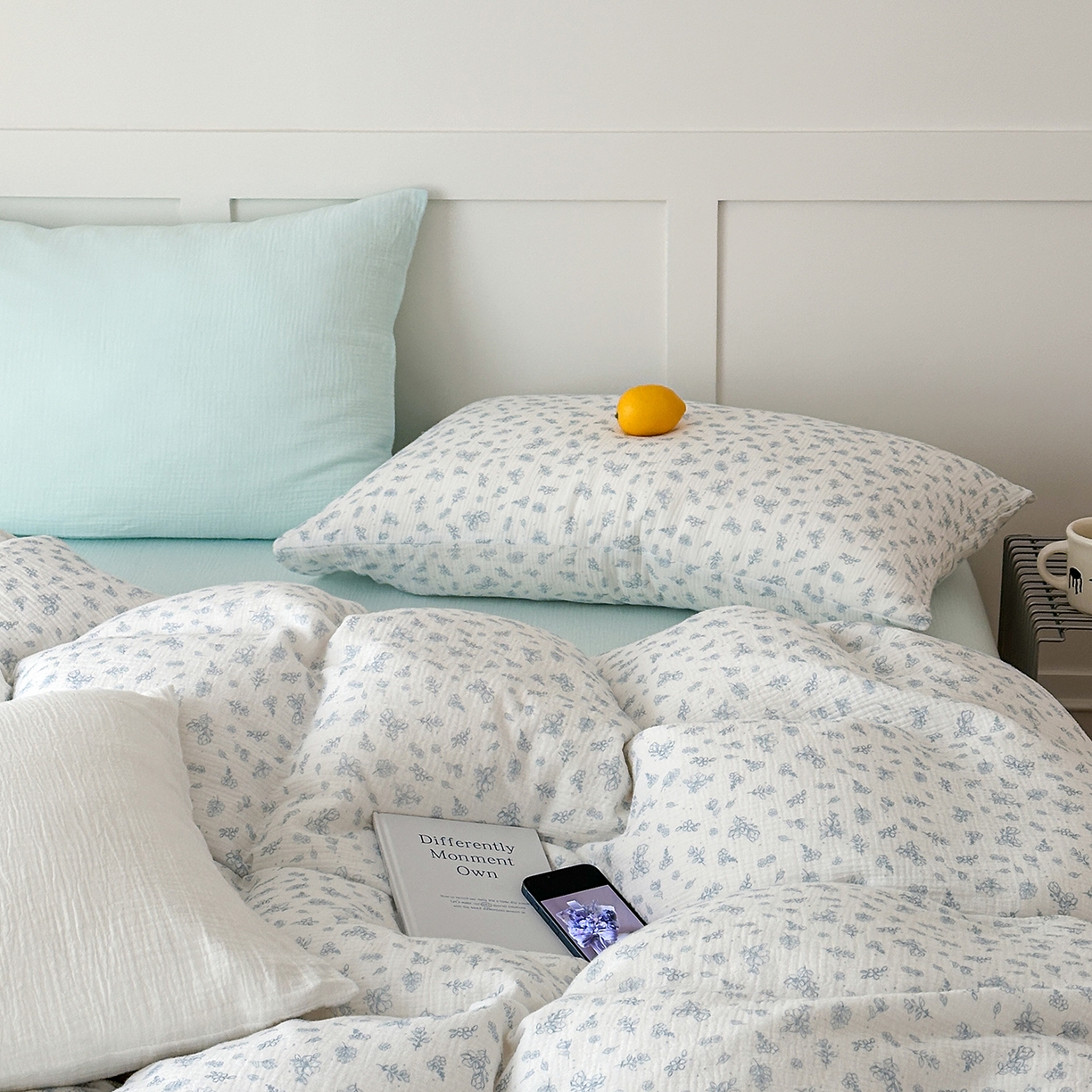 玖弘家居 2026新款糖果印花色系皱皱纱四件套系列 清芷蓝鸢+水蓝（清芷蓝鸢+水蓝）