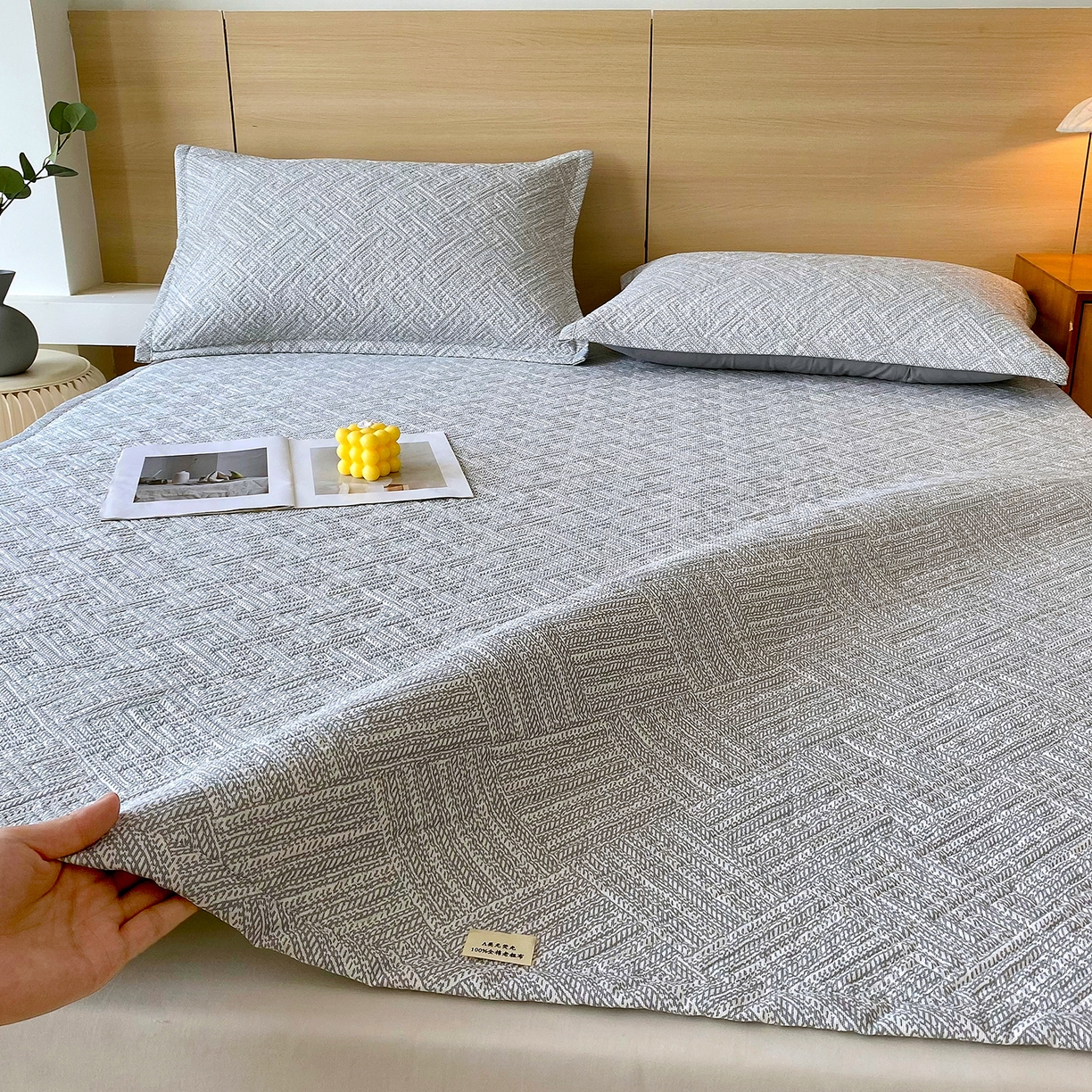 金鑫汇家纺 2026春夏新款成人床新花型老粗布夹棉床盖软凉席席子可以机洗 流光灰