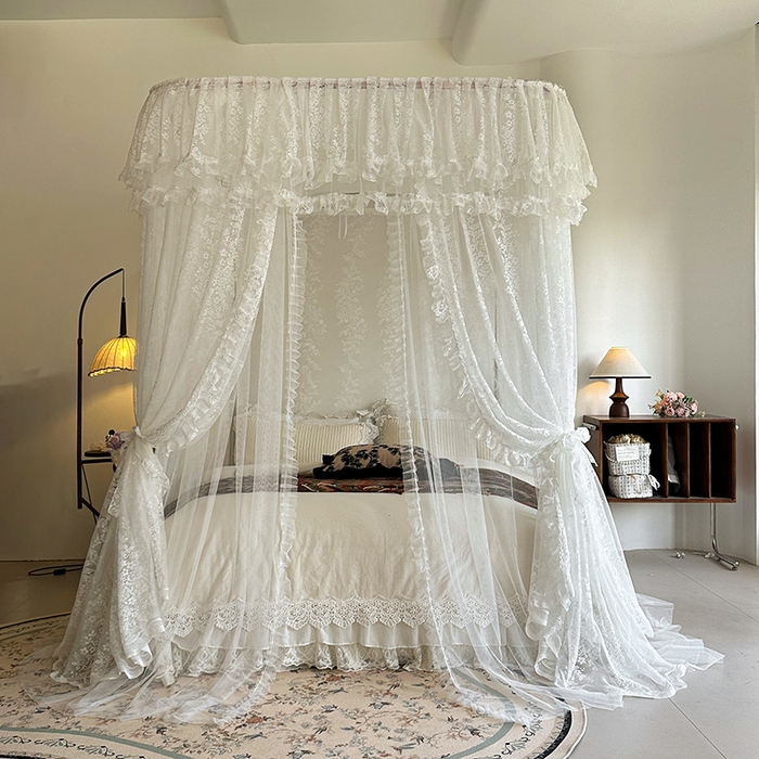 91家纺网 家纺一手货源 找家纺 都市缘蚊帐 2026春夏新款单双层豪华高端蕾丝提花款导轨蚊帐-玫瑰庄园 305玫瑰庄园奶油白