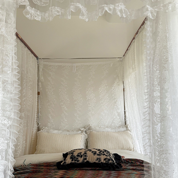 91家纺网 家纺一手货源 找家纺 都市缘蚊帐 2026春夏新款单双层豪华高端蕾丝提花款导轨蚊帐-玫瑰庄园 305玫瑰庄园奶油白