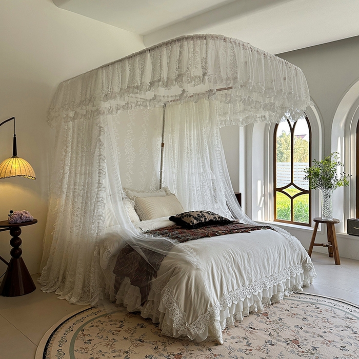 都市缘蚊帐 2026春夏新款单双层豪华高端蕾丝提花款导轨蚊帐-玫瑰庄园 305玫瑰庄园奶油白