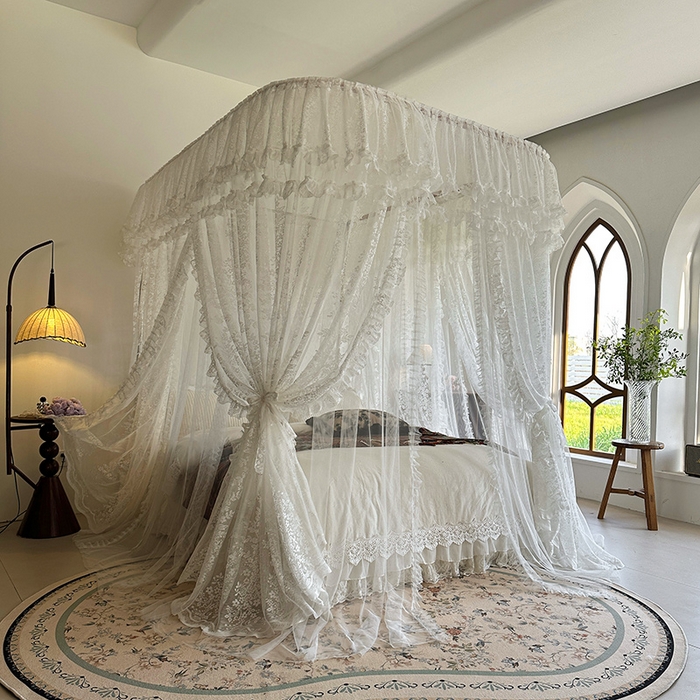 91家纺网 家纺一手货源 找家纺 都市缘蚊帐 2026春夏新款单双层豪华高端蕾丝提花款导轨蚊帐-玫瑰庄园 305玫瑰庄园奶油白