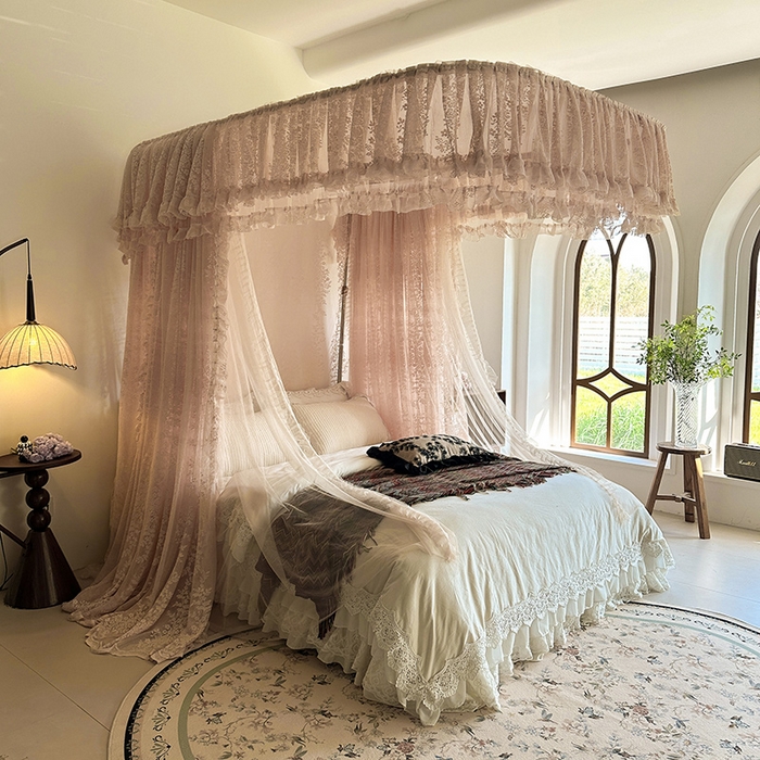 都市缘蚊帐 2026春夏新款单双层豪华高端蕾丝提花款导轨蚊帐-玫瑰庄园 305玫瑰庄园奶油玉