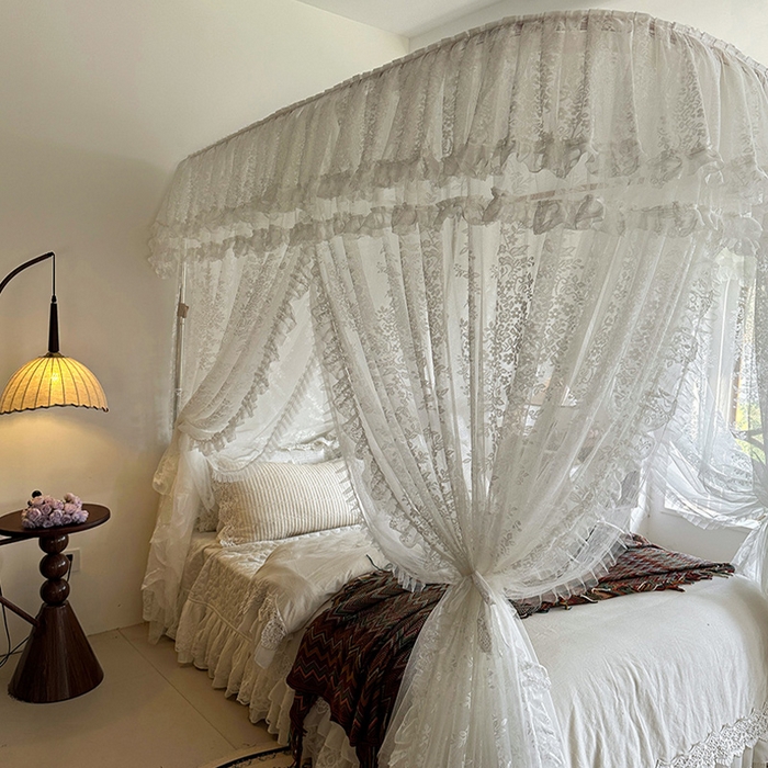 91家纺网 家纺一手货源 找家纺 都市缘蚊帐 2026春夏新款单双层豪华高端蕾丝提花款导轨蚊帐-玫瑰庄园 305玫瑰庄园奶油白