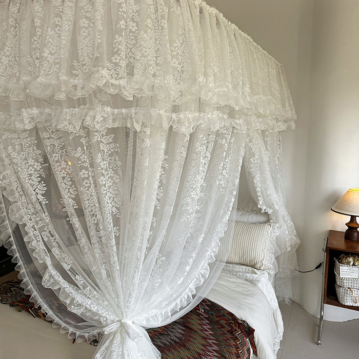 91家纺网 家纺一手货源 找家纺 都市缘蚊帐 2026春夏新款单双层豪华高端蕾丝提花款导轨蚊帐-玫瑰庄园 305玫瑰庄园奶油白