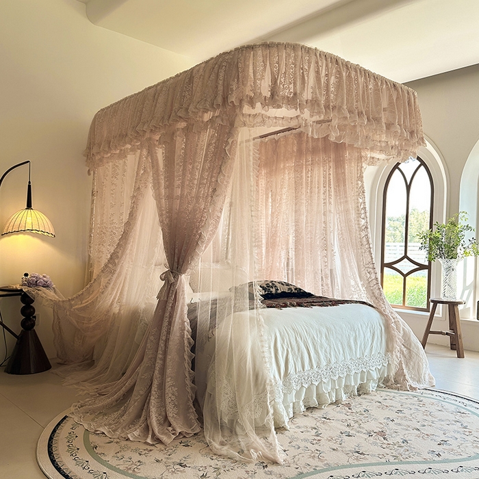 91家纺网 家纺一手货源 找家纺 都市缘蚊帐 2026春夏新款单双层豪华高端蕾丝提花款导轨蚊帐-玫瑰庄园 305玫瑰庄园奶油玉