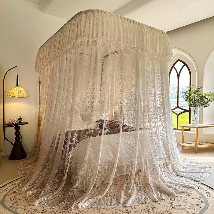 91家纺网 家纺一手货源 找家纺 都市缘蚊帐 2026春夏新款单双层豪华高端蕾丝提花款导轨蚊帐-玫瑰庄园 303玫瑰庄园-奶油杏