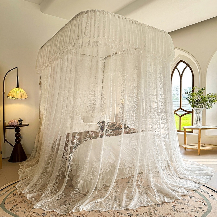 91家纺网 家纺一手货源 找家纺 都市缘蚊帐 2026春夏新款单双层豪华高端蕾丝提花款导轨蚊帐-玫瑰庄园 303玫瑰庄园-奶油白