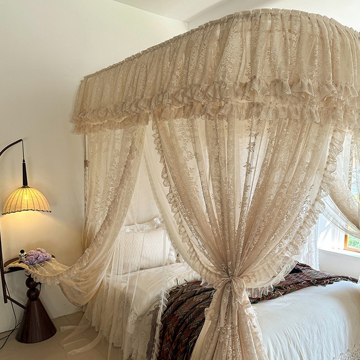 91家纺网 家纺一手货源 找家纺 都市缘蚊帐 2026春夏新款单双层豪华高端蕾丝提花款导轨蚊帐-玫瑰庄园 305玫瑰庄园奶油杏