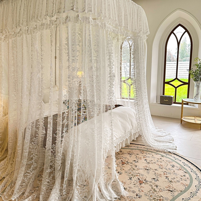 91家纺网 家纺一手货源 找家纺 都市缘蚊帐 2026春夏新款单双层豪华高端蕾丝提花款导轨蚊帐-玫瑰庄园 303玫瑰庄园-奶油白