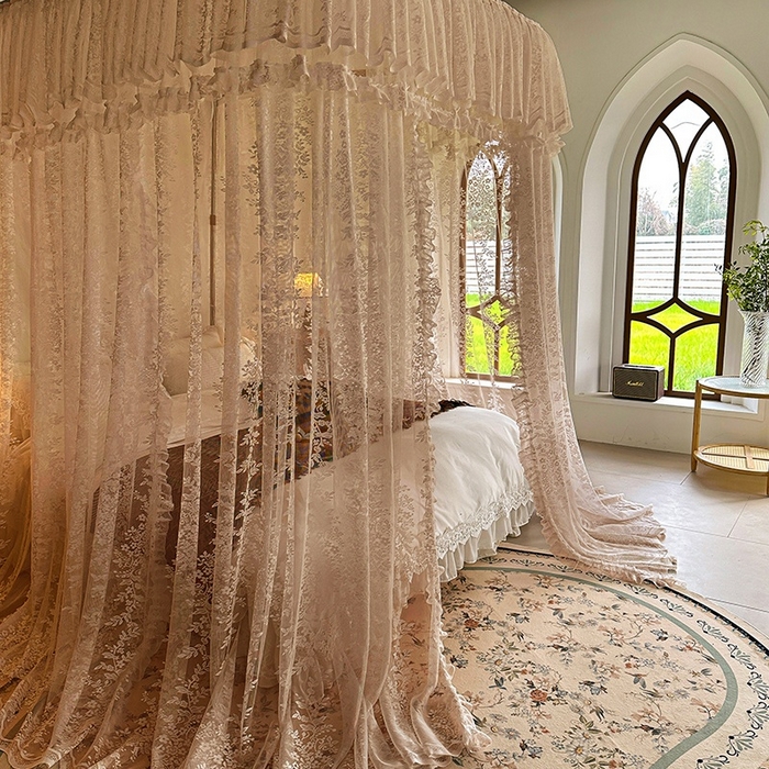91家纺网 家纺一手货源 找家纺 都市缘蚊帐 2026春夏新款单双层豪华高端蕾丝提花款导轨蚊帐-玫瑰庄园 303玫瑰庄园-奶油玉