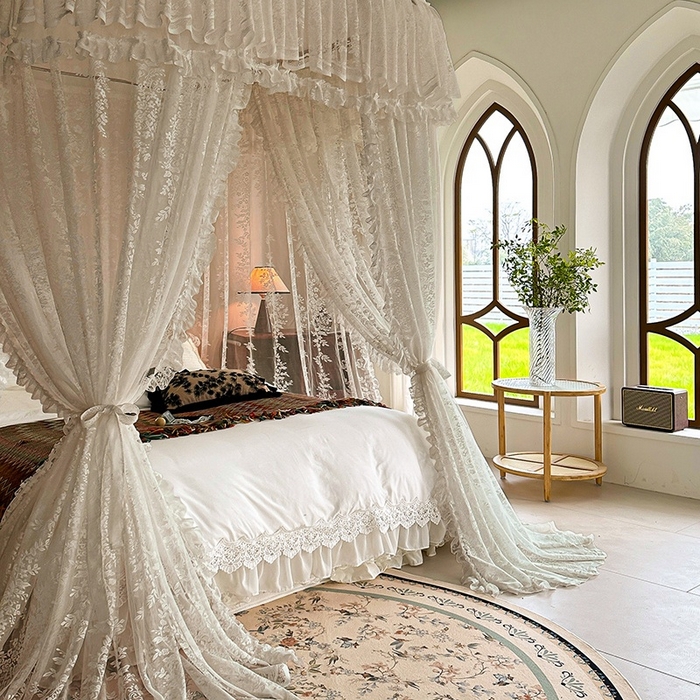 91家纺网 家纺一手货源 找家纺 都市缘蚊帐 2026春夏新款单双层豪华高端蕾丝提花款导轨蚊帐-玫瑰庄园 303玫瑰庄园-奶油杏