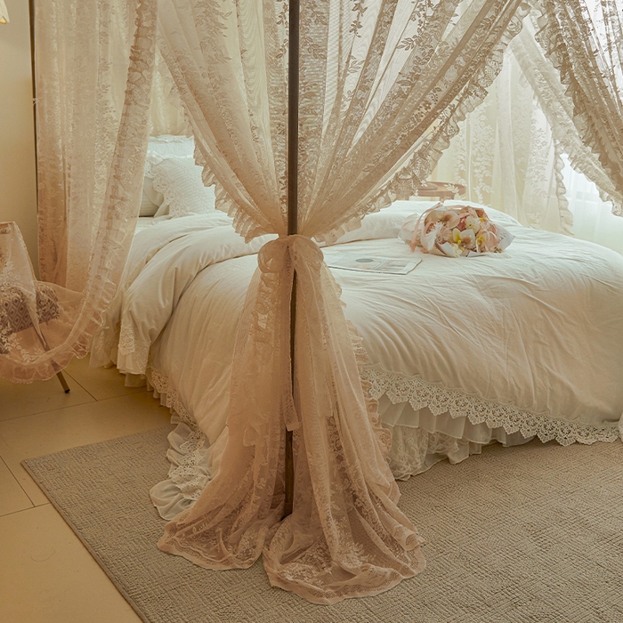 91家纺网 家纺一手货源 找家纺 都市缘蚊帐 2026春夏新款单双层豪华高端蕾丝提花款导轨蚊帐-玫瑰庄园 905玫瑰庄园-奶油杏